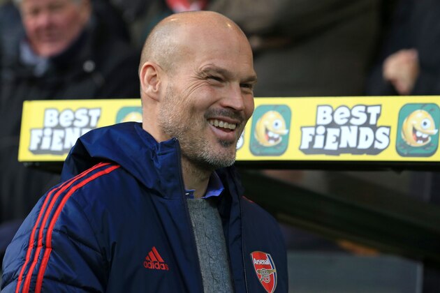 Arsenal's Swedish interim head coach Freddie Ljungberg smiles as he arrives for the English Premier League football match between Norwich City and Arsenal at Carrow Road in Norwich, eastern England on December 1, 2019. (Photo by Lindsey Parnaby / AFP) / RESTRICTED TO EDITORIAL USE. No use with unauthorized audio, video, data, fixture lists, club/league logos or 'live' services. Online in-match use limited to 120 images. An additional 40 images may be used in extra time. No video emulation. Social media in-match use limited to 120 images. An additional 40 images may be used in extra time. No use in betting publications, games or single club/league/player publications. /  (Photo by LINDSEY PARNABY/AFP via Getty Images)