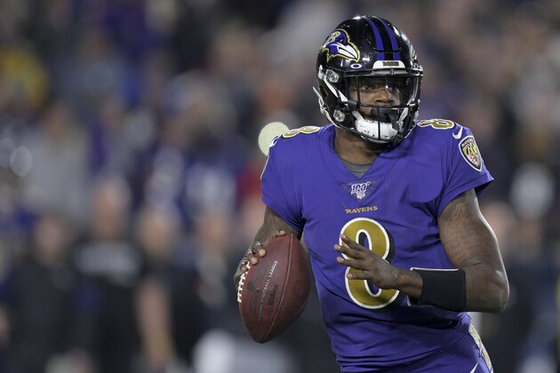 Baltimore Ravens quarterback Lamar Jackson in an NFL football game against the Los Angeles Rams Monday, Nov. 25, 2019, in Los Angeles. (AP Photo/Kyusung Gong)