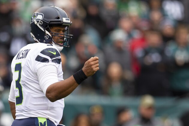 PHILADELPHIA, PA - NOVEMBER 24: Russell Wilson #3 of the Seattle Seahawks looks on against the Philadelphia Eagles at Lincoln Financial Field on November 24, 2019 in Philadelphia, Pennsylvania. (Photo by Mitchell Leff/Getty Images)