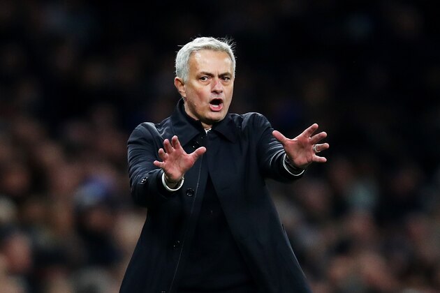 LONDON, ENGLAND - NOVEMBER 30:  Jose Mourinho, Manager of Tottenham Hotspur reacts during the Premier League match between Tottenham Hotspur and AFC Bournemouth  at Tottenham Hotspur Stadium on November 30, 2019 in London, United Kingdom. (Photo by Julian Finney/Getty Images)