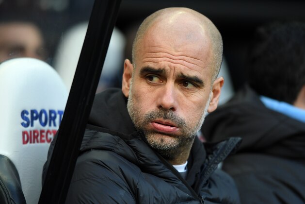 NEWCASTLE UPON TYNE, ENGLAND - NOVEMBER 30: City manager Pep Guardiola reacts before the Premier League match between Newcastle United and Manchester City at St. James Park on November 30, 2019 in Newcastle upon Tyne, United Kingdom. (Photo by Stu Forster/Getty Images)
