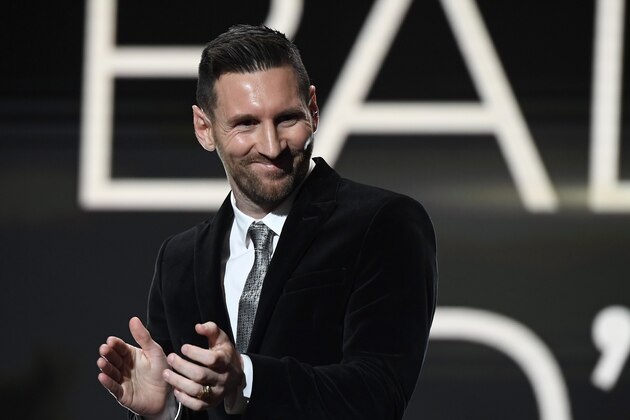 PARIS, FRANCE - DECEMBER 02: Lionel Messi (ARG / FC Barcelona) poses onstage after winning his sixth Ballon D'Or award during the Ballon D'Or Ceremony at Theatre Du Chatelet on December 02, 2019 in Paris, France. (Photo by Kristy Sparow/Getty Images)