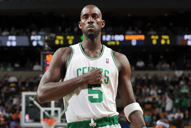 BOSTON - MARCH 24:  Kevin Garnett #5 of the Boston Celtics looks on during the game against the Denver Nuggets at The TD Garden on March 24, 2010 in Boston, Massachusetts.  The Celtics won 113-99.  NOTE TO USER: User expressly acknowledges and agrees that, by downloading and/or using this Photograph, user is consenting to the terms and conditions of the Getty Images License Agreement. Mandatory Copyright Notice: Copyright 2010 NBAE (Photo by Brian Babineau/NBAE via Getty Images)