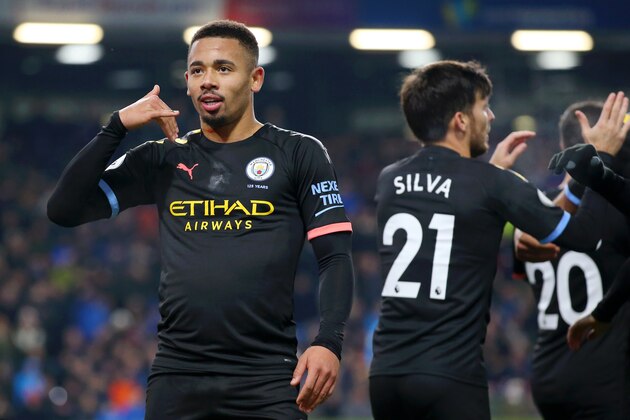 BURNLEY, ENGLAND - DECEMBER 03: Gabriel Jesus of Manchester City celebrates after scoring his team's second goal during the Premier League match between Burnley FC and Manchester City at Turf Moor on December 03, 2019 in Burnley, United Kingdom. (Photo by Alex Livesey/Getty Images)
