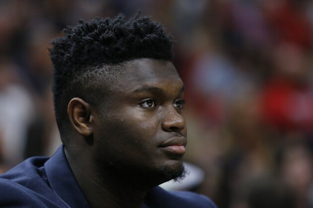 MIAMI, FLORIDA - NOVEMBER 16: Zion Williamson #1 of the New Orleans Pelicans looks on against the Miami Heat during the second half at American Airlines Arena on November 16, 2019 in Miami, Florida. NOTE TO USER: User expressly acknowledges and agrees that, by downloading and/or using this photograph, user is consenting to the terms and conditions of the Getty Images License Agreement. (Photo by Michael Reaves/Getty Images) MIAMI, FLORIDA - NOVEMBER 16: Zion Williamson #1 of the New Orleans Pelicans looks on against the Miami Heat during the second half at American Airlines Arena on November 16, 2019 in Miami, Florida. NOTE TO USER: User expressly acknowledges and agrees that, by downloading and/or using this photograph, user is consenting to the terms and conditions of the Getty Images License Agreement. (Photo by Michael Reaves/Getty Images)