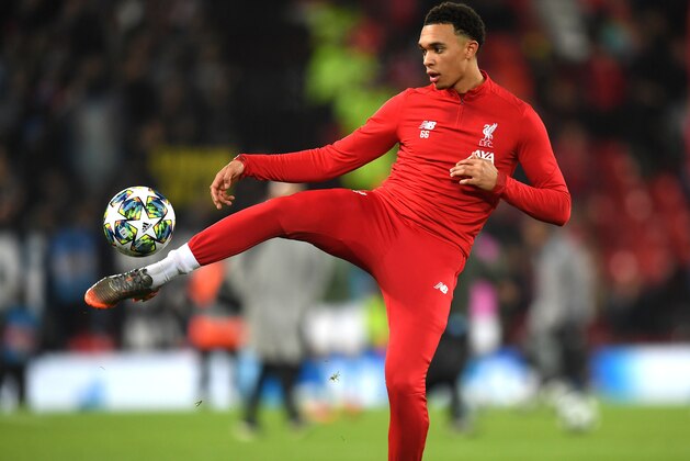 LIVERPOOL, ENGLAND - NOVEMBER 27: Trent Alexander-Arnold of Liverpool warms up prior to the UEFA Champions League group E match between Liverpool FC and SSC Napoli at Anfield on November 27, 2019 in Liverpool, United Kingdom. (Photo by Michael Regan/Getty Images)