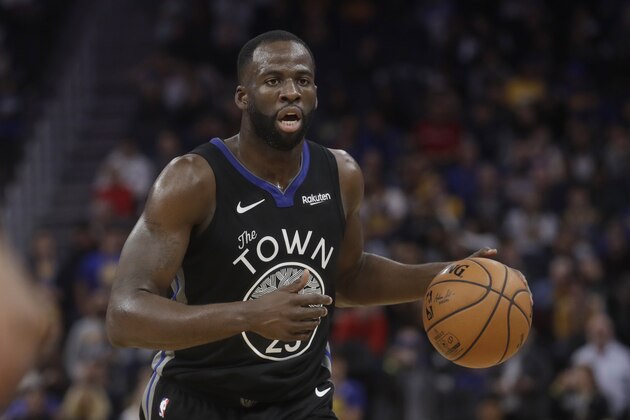 Golden State Warriors forward Draymond Green (23) against the Chicago Bulls during an NBA basketball game in San Francisco, Wednesday, Nov. 27, 2019. (AP Photo/Jeff Chiu)