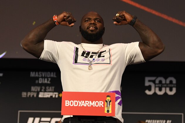 NEW YORK, NY - NOVEMBER 01:  Jairzinho Rozenstruik of Suriname poses on the scale during the UFC 244 weigh-ins at the Hulu Theatre at Madison Square Garden on November 1, 2019 in New York, New York. (Photo by Josh Hedges/Zuffa LLC via Getty Images)