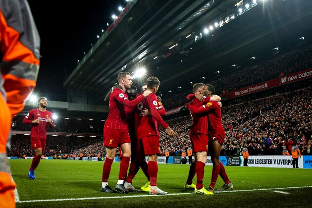LIVERPOOL, ENGLAND - DECEMBER 04: Gini Wijnaldum of Liverpool celebrates after scoring a goal to make it 5-2 during the Premier League match between Liverpool FC and Everton FC at Anfield on December 4, 2019 in Liverpool, United Kingdom. (Photo by Robbie Jay Barratt - AMA/Getty Images)