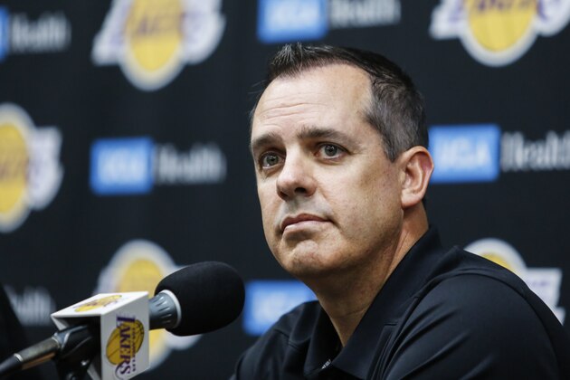Los Angeles Lakers head Coach Frank Vogel speaks during the NBA basketball team's media day in El Segundo, Calif., Friday, Sept. 27, 2019. (AP Photo/Ringo H.W. Chiu)