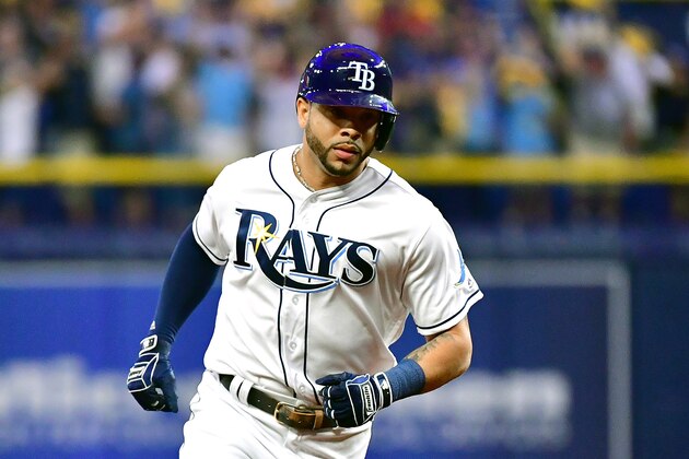 ST PETERSBURG, FLORIDA - OCTOBER 08:  Tommy Pham #29 of the Tampa Bay Rays rounds the bases after his home run against the Houston Astros during the first inning in game four of the American League Division Series at Tropicana Field on October 08, 2019 in St Petersburg, Florida. (Photo by Julio Aguilar/Getty Images)