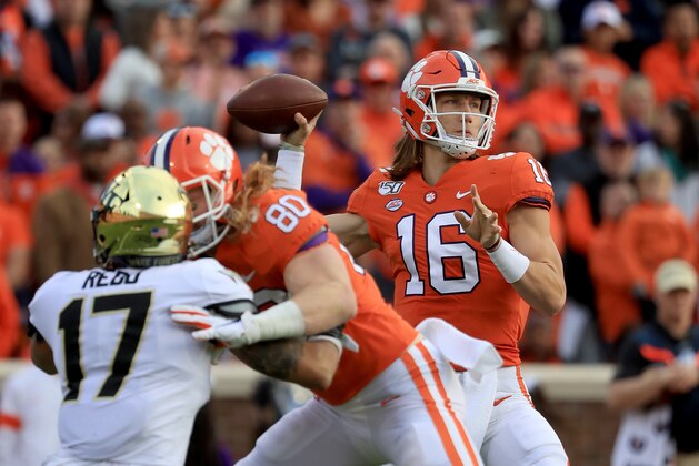 CLEMSON, SOUTH CAROLINA - NOVEMBER 16: Trevor Lawrence #16 of the Clemson Tigers during their game at Memorial Stadium on November 16, 2019 in Clemson, South Carolina. (Photo by Streeter Lecka/Getty Images)