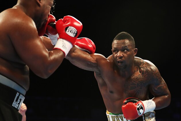 GLASGOW, SCOTLAND - OCTOBER 07:  Dillian White fights Ian Lewison for the vacant British Heavyweight Championship contest at The SSE Hydro on October 7, 2016 in Glasgow, Scotland. (Photo by Ian MacNicol/Getty Images)
