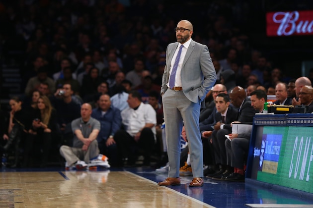 NEW YORK, NEW YORK - NOVEMBER 24:  Head Coach David Fizdale of the New York Knicks looks on against the Brooklyn Nets at Madison Square Garden on November 24, 2019 in New York City.Brooklyn Nets defeated the New York Knicks 103-101. NOTE TO USER: User expressly acknowledges and agrees that, by downloading and or using this photograph, User is consenting to the terms and conditions of the Getty Images License Agreement. Mandatory Copyright Notice: Copyright 2019 NBAE.  (Photo by Mike Stobe/Getty Images)