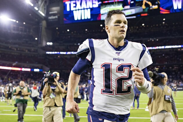 HOUSTON, TX - DECEMBER 1:  Tom Brady #12 of the New England Patriots jogs off the field after a game against the Houston Texans at NRG Stadium on December 1, 2019 in Houston, Texas.  The Texans defeated the Patriots 28-22.  (Photo by Wesley Hitt/Getty Images)