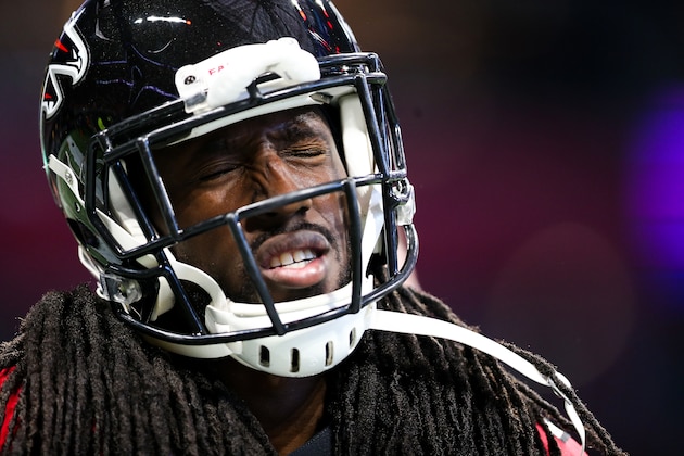 ATLANTA, GA - DECEMBER 8: Desmond Trufant #21 of the Atlanta Falcons reacts during the first half of the game against the Carolina Panthers at Mercedes-Benz Stadium on December 8, 2019 in Atlanta, Georgia.  (Photo by Carmen Mandato/Getty Images)