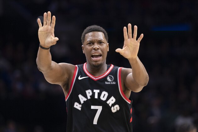 PHILADELPHIA, PA - DECEMBER 08: Kyle Lowry #7 of the Toronto Raptors reacts against the Philadelphia 76ers in the first quarter at Wells Fargo Center on December 8, 2019 in Philadelphia, Pennsylvania. NOTE TO USER: User expressly acknowledges and agrees that, by downloading and/or using this photograph, user is consenting to the terms and conditions of the Getty Images License Agreement. (Photo by Mitchell Leff/Getty Images)