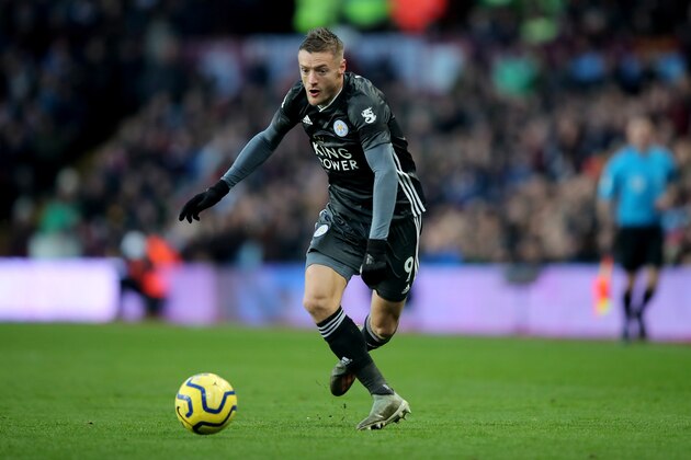 BIRMINGHAM, ENGLAND - DECEMBER 08: Jamie Vardy of Leicester City during the Premier League match between Aston Villa and Leicester City at Villa Park on December 8, 2019 in Birmingham, United Kingdom. (Photo by Marc Atkins/Getty Images)