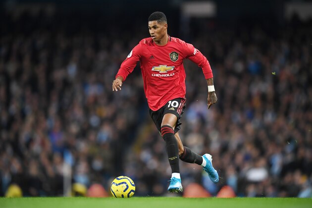 MANCHESTER, ENGLAND - DECEMBER 07: Marcus Rashford in action during the Premier League match between Manchester City and Manchester United at Etihad Stadium on December 07, 2019 in Manchester, United Kingdom. (Photo by Michael Regan/Getty Images)