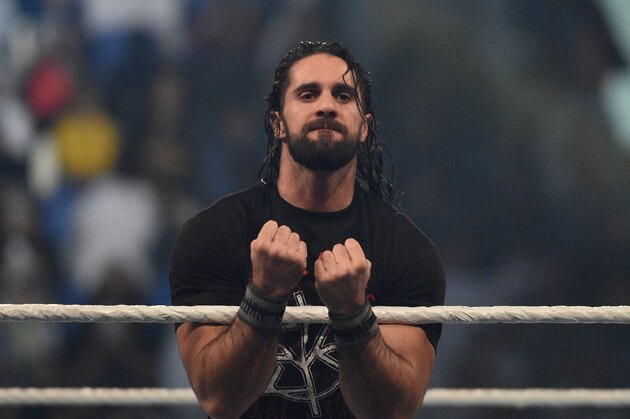 Seth Rollins makes his way to the rign during the WWE World Cup Quarterfinal match as part of as part of the World Wrestling Entertainment (WWE) Crown Jewel pay-per-view at the King Saud University Stadium in Riyadh on November 2, 2018. (Photo by Fayez Nureldine / AFP)        (Photo credit should read FAYEZ NURELDINE/AFP via Getty Images)