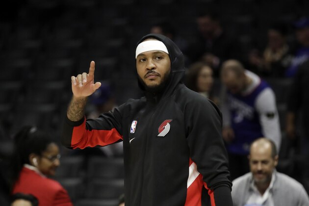Portland Trail Blazers' Carmelo Anthony warms up before an NBA basketball game against the Los Angeles Clippers Tuesday, Dec. 3, 2019, in Los Angeles. (AP Photo/Marcio Jose Sanchez) Portland Trail Blazers' Carmelo Anthony warms up before an NBA basketball game against the Los Angeles Clippers Tuesday, Dec. 3, 2019, in Los Angeles. (AP Photo/Marcio Jose Sanchez)