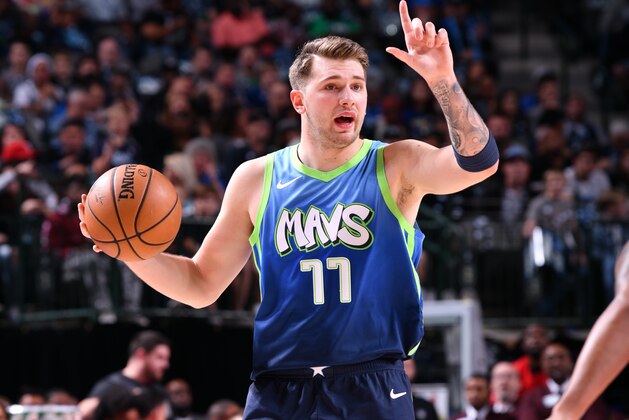 DALLAS, TX - DECEMBER 8: Luka Doncic #77 of the Dallas Mavericks handles the ball against the Sacramento Kings on December 8, 2019 at the American Airlines Center in Dallas, Texas. NOTE TO USER: User expressly acknowledges and agrees that, by downloading and or using this photograph, User is consenting to the terms and conditions of the Getty Images License Agreement. Mandatory Copyright Notice: Copyright 2019 NBAE (Photo by Glenn James/NBAE via Getty Images)