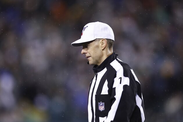 Referee Scott Novak (1) in action during an NFL football game between the Philadelphia Eagles and the New York Giants Monday, Dec. 9, 2019, in Philadelphia. (AP Photo/Matt Rourke)