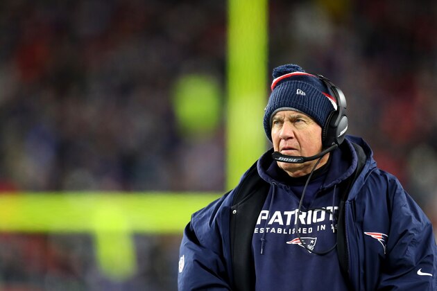 FOXBOROUGH, MASSACHUSETTS - DECEMBER 08: Head Coach Bill Belichick of the New England Patriots looks on during the game against the Kansas City Chiefs at Gillette Stadium on December 08, 2019 in Foxborough, Massachusetts. (Photo by Maddie Meyer/Getty Images)