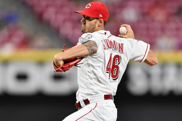 CINCINNATI, OH - SEPTEMBER 24:  Kevin Gausman #46 of the Cincinnati Reds pitches against the Milwaukee Brewers at Great American Ball Park on September 24, 2019 in Cincinnati, Ohio.  (Photo by Jamie Sabau/Getty Images)