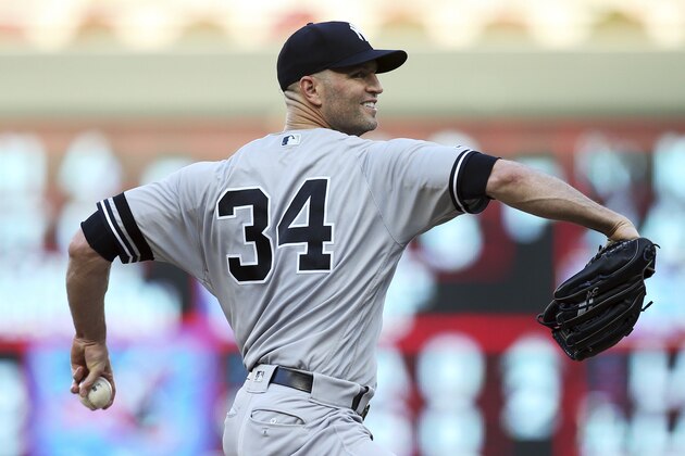 New York Yankees' pitcher J.A. Happ throws against the Minnesota Twins in the first inning of a baseball game Wednesday, July 24, 2019, in Minneapolis. (AP Photo/Jim Mone)