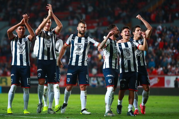 AGUASCALIENTES, MEXICO - DECEMBER 07: Players of Monterrey celebrate after winning the Semifinals second leg match between Necaxa and Monterrey as part of the Torneo Apertura 2019 Liga MX at Victoria Stadium on December 07, 2019 in Aguascalientes, Mexico. (Photo by Hector Vivas/Getty Images)