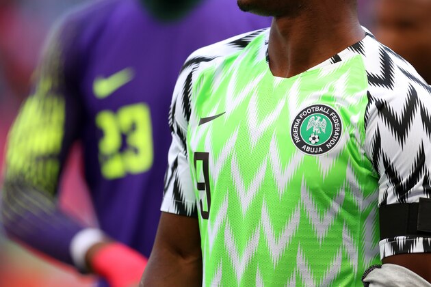 LONDON, ENGLAND - JUNE 02: Detail of the Nigeria badge and shirt during the International Friendly match between England and Nigeria at Wembley Stadium on June 2, 2018 in London, England. (Photo by Catherine Ivill/Getty Images)