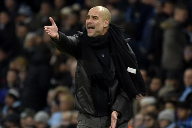 Manchester City's head coach Pep Guardiola during the English Premier League soccer match between Manchester City and Manchester United at Etihad stadium in Manchester, England, Saturday, Dec. 7, 2019. (AP Photo/Rui Vieira)