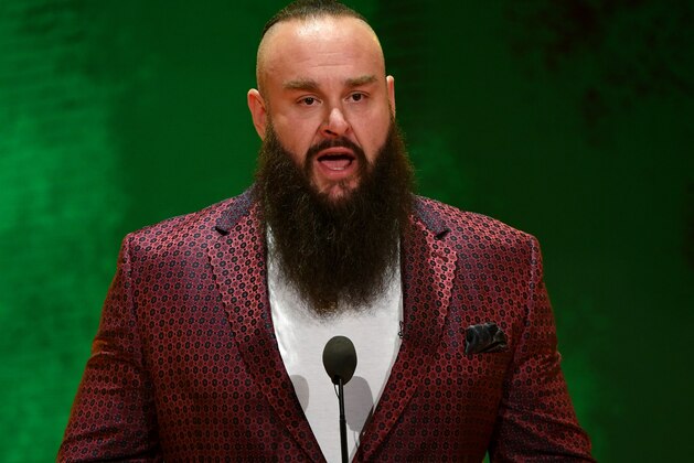 LAS VEGAS, NEVADA - OCTOBER 11:  WWE wrestler Braun Strowman speaks during a WWE news conference at T-Mobile Arena on October 11, 2019 in Las Vegas, Nevada. Strowman will face heavyweight boxer Tyson Fury and WWE champion Brock Lesnar will take on former UFC heavyweight champion Cain Velasquez at the WWE's Crown Jewel event at Fahd International Stadium in Riyadh, Saudi Arabia on October 31.  (Photo by Ethan Miller/Getty Images)