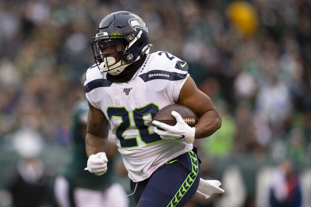 PHILADELPHIA, PA - NOVEMBER 24: Rashaad Penny #20 of the Seattle Seahawks runs the ball against the Philadelphia Eagles at Lincoln Financial Field on November 24, 2019 in Philadelphia, Pennsylvania. (Photo by Mitchell Leff/Getty Images)