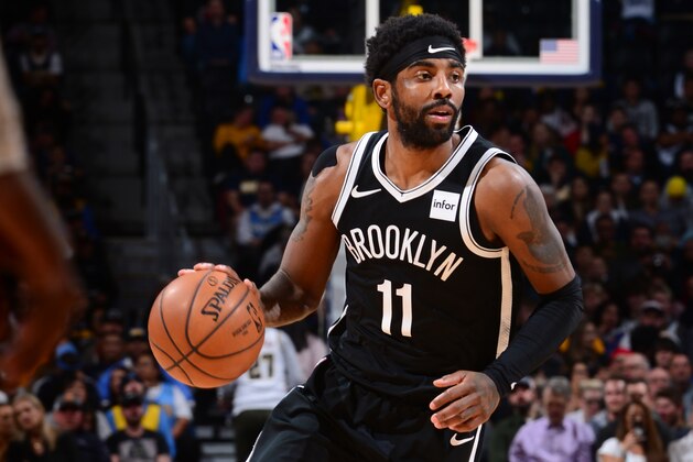 DENVER, CO - NOVEMBER 14: Kyrie Irving #11 of the Brooklyn Nets handles the ball against the Denver Nuggets on November 14, 2019 at the Pepsi Center in Denver, Colorado. NOTE TO USER: User expressly acknowledges and agrees that, by downloading and/or using this Photograph, user is consenting to the terms and conditions of the Getty Images License Agreement. Mandatory Copyright Notice: Copyright 2019 NBAE (Photo by Bart Young/NBAE via Getty Images)