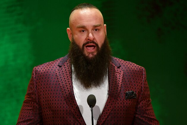 LAS VEGAS, NEVADA - OCTOBER 11:  WWE wrestler Braun Strowman speaks during a WWE news conference at T-Mobile Arena on October 11, 2019 in Las Vegas, Nevada. Strowman will face heavyweight boxer Tyson Fury and WWE champion Brock Lesnar will take on former UFC heavyweight champion Cain Velasquez at the WWE's Crown Jewel event at Fahd International Stadium in Riyadh, Saudi Arabia on October 31.  (Photo by Ethan Miller/Getty Images)