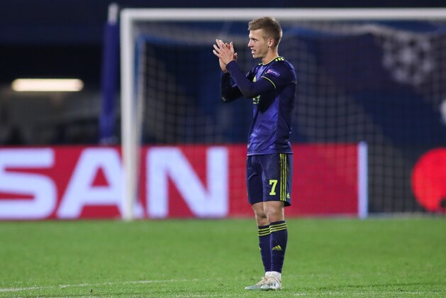 ZAGREB, CROATIA - DECEMBER 11: Dani Olmo of Dinamo Zagreb reacts after the UEFA Champions League group C match between Dinamo Zagreb and Manchester City at Maksimir Stadium on December 11, 2019 in Zagreb, Croatia. (Photo by Luka Stanzl/Pixsell/MB Media/Getty Images)