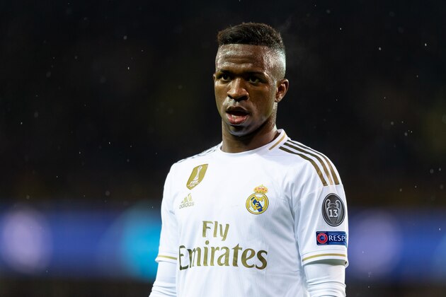 BRUGGE, BELGIUM - DECEMBER 11: (BILD ZEITUNG OUT) Vinicius Junior of Real Madrid looks on during the UEFA Champions League group A match between Club Brugge KV and Real Madrid at Jan Breydel Stadium on December 11, 2019 in Brugge, Belgium. (Photo by TF-Images/Getty Images)