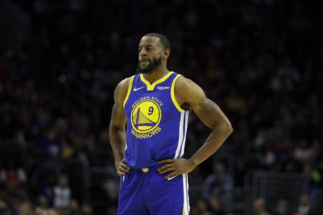 Golden State Warriors' Andre Iguodala in action during an NBA basketball game against the Philadelphia 76ers, Saturday, March 2, 2019, in Philadelphia. (AP Photo/Matt Slocum)
