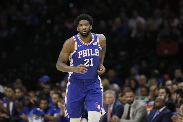 Philadelphia 76ers' Joel Embiid plays during an NBA basketball game against the Denver Nuggets, Tuesday, Dec. 10, 2019, in Philadelphia. (AP Photo/Matt Slocum)