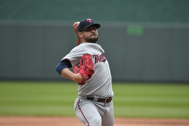 KANSAS CITY, MO - SEPTEMBER 29: Starting pitcher Martin Perez #33 of the Minnesota Twins throws against the Kansas City Royals at Kauffman Stadium on September 29, 2019 in Kansas City, Missouri. (Photo by Ed Zurga/Getty Images)