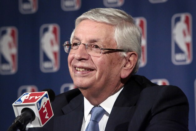 FILE - In this Oct. 23, 2013 file photo, then NBA Commissioner David Stern smiles during a news conference after an NBA board of governors meeting in New York. Stern, 74, is more businessman than sportsman now, advising venture capital firms from his position atop DJS Global Advisors and investing in a number of startups, some of them in sports technology.  (AP Photo/Bebeto Matthews, File)