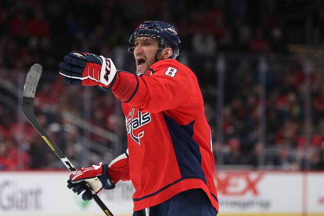 WASHINGTON, DC - DECEMBER 11: Alex Ovechkin #8 of the Washington Capitals skates against the Boston Bruins at Capital One Arena on December 11, 2019 in Washington, DC. (Photo by Patrick Smith/Getty Images)