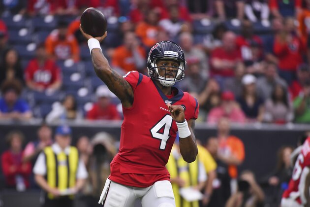 Houston Texans quarterback Deshaun Watson (4) passes against the Denver Broncos during the first half of an NFL football game Sunday, Dec. 8, 2019, in Houston. (AP Photo/Eric Christian Smith)