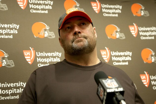 Cleveland Browns head coach Freddie Kitchens speaks an NFL football game against the Arizona Cardinals, Sunday, Dec. 15, 2019, in Glendale, Ariz. The Cardinals won 38-24. (AP Photo/Ross D. Franklin)