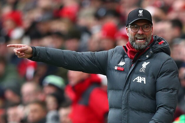 LIVERPOOL, ENGLAND - DECEMBER 14: Jurgen Klopp, Manager of Liverpool reacts during the Premier League match between Liverpool FC and Watford FC at Anfield on December 14, 2019 in Liverpool, United Kingdom. (Photo by Clive Brunskill/Getty Images)