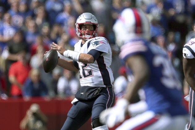 New England Patriots quarterback Tom Brady passes against the Buffalo Bills in the first half of an NFL football game, Sunday, Sept. 29, 2019, in Orchard Park, N.Y. (AP Photo/Ron Schwane)