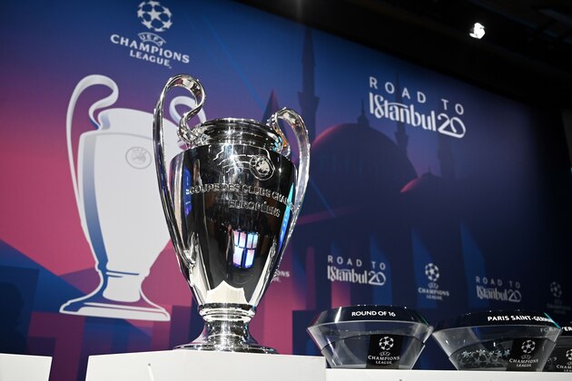 The UEFA Champions League football trophy is pictured prior to the cup's round of 16 draw ceremony on December 16, 2019 in Nyon. (Photo by Fabrice COFFRINI / AFP) (Photo by FABRICE COFFRINI/AFP via Getty Images)