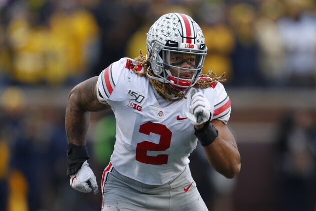 Ohio State defensive end Chase Young in the second half of an NCAA college football game in Ann Arbor, Mich., Saturday, Nov. 30, 2019. (AP Photo/Paul Sancya)